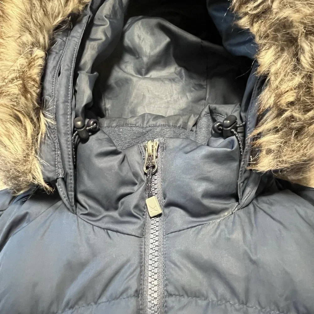 Eddie Bauer Women's‎ Down Puffer Jacket with Faux Fur Hood - Size M - Navy Blue